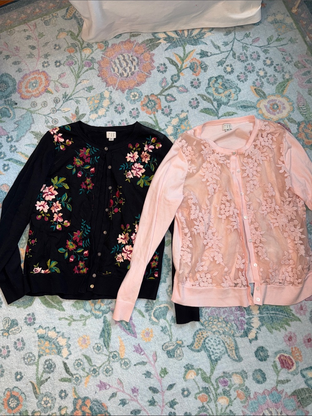 Floral Embroidered sheer Cardigan Duo - Black & Blush Pink XL a new day